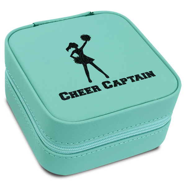 Custom Cheerleader Travel Jewelry Box - Teal Leather (Personalized)