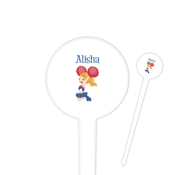 Custom Cheerleader 4" Round Plastic Food Picks - White - Double Sided (Personalized)