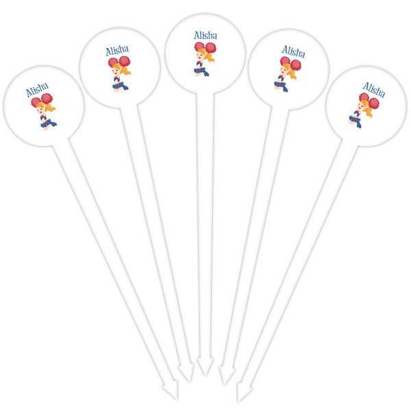 Cheerleader White Plastic 4" Food Pick - Round - Fan View
