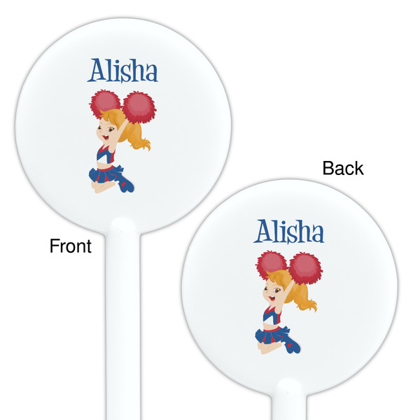 Cheerleader White Plastic 5.5" Stir Stick - Double Sided - Round - Front & Back
