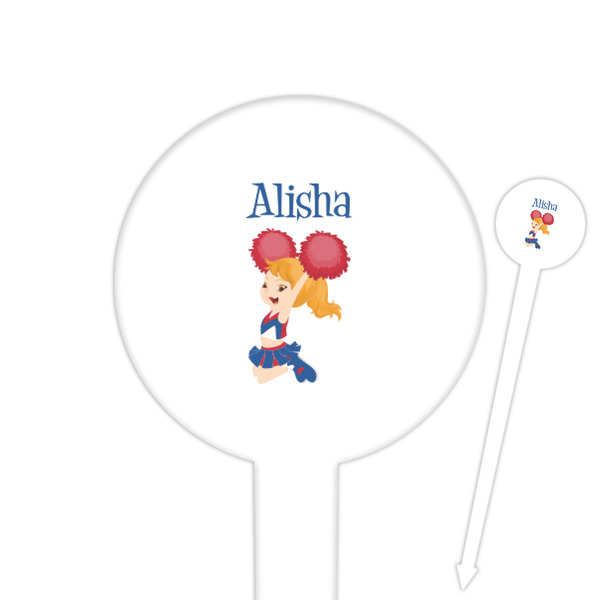 Custom Cheerleader 6" Round Plastic Food Picks - White - Double Sided (Personalized)