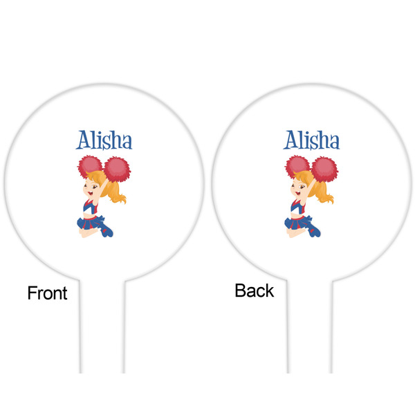 Cheerleader White Plastic 6" Food Pick - Round - Double Sided - Front & Back