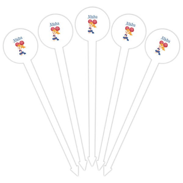 Cheerleader White Plastic 6" Food Pick - Round - Fan View