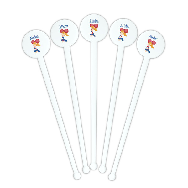 Cheerleader White Plastic 7" Stir Stick - Round - Fan View