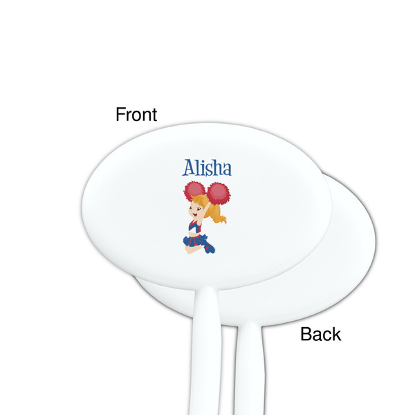 Cheerleader White Plastic 7" Stir Stick - Single Sided - Oval - Front & Back