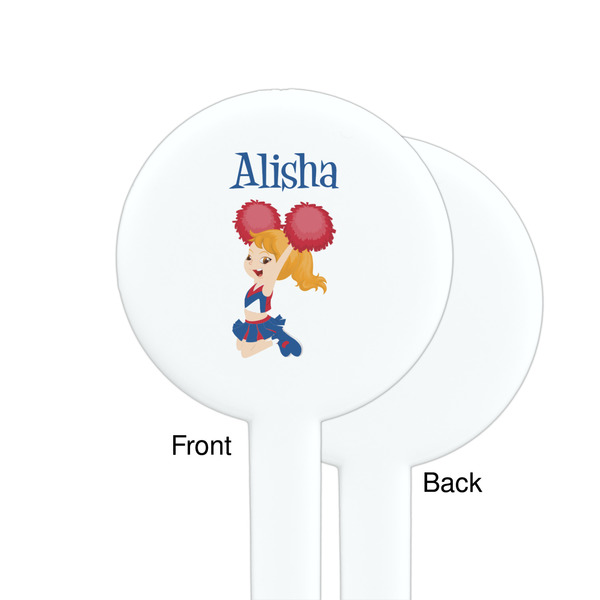 Cheerleader White Plastic 7" Stir Stick - Single Sided - Round - Front & Back