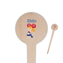 Cheerleader 4" Round Wooden Food Picks - Single Sided (Personalized)