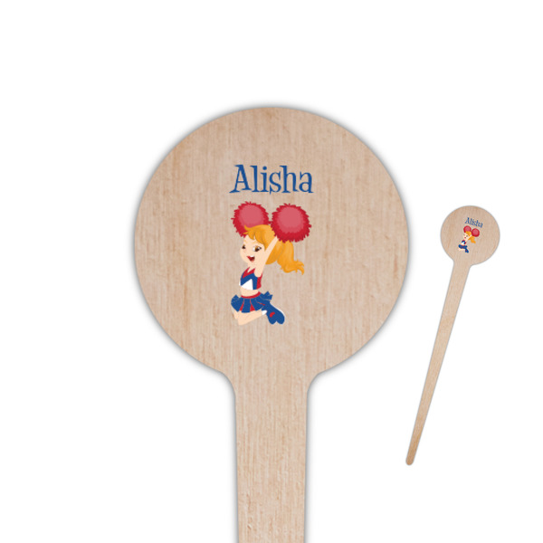 Custom Cheerleader 4" Round Wooden Food Picks - Double Sided (Personalized)