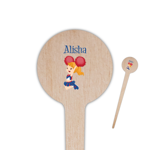 Custom Cheerleader 4" Round Wooden Food Picks - Single Sided (Personalized)