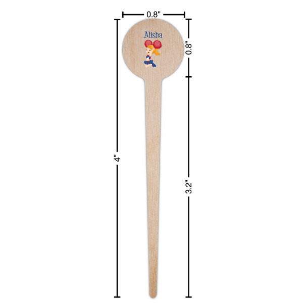 Cheerleader Wooden 4" Food Pick - Round - Dimensions