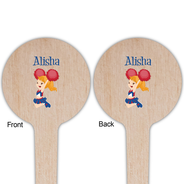 Cheerleader Wooden 4" Food Pick - Round - Double Sided - Front & Back