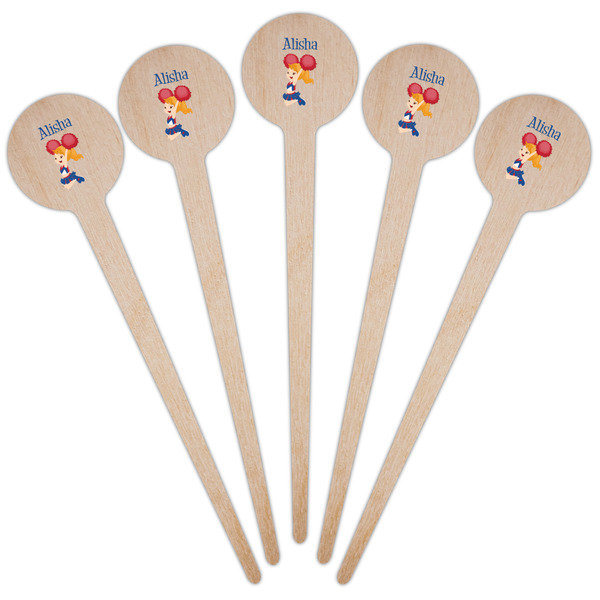 Cheerleader Wooden 4" Food Pick - Round - Fan View
