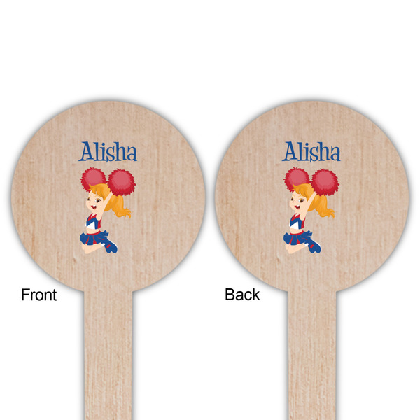 Cheerleader Wooden 6" Food Pick - Round - Double Sided - Front & Back
