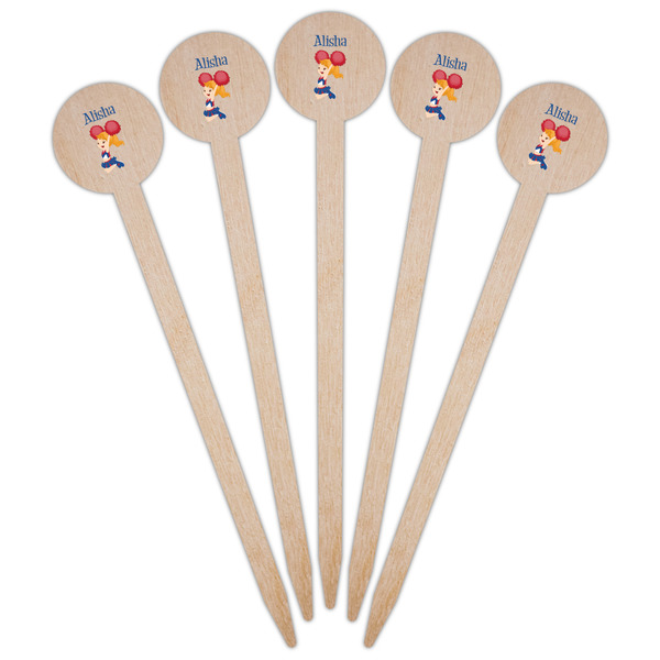 Cheerleader Wooden 6" Food Pick - Round - Fan View