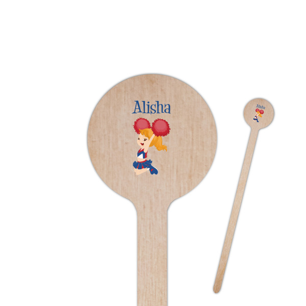 Custom Cheerleader 7.5" Round Wooden Stir Sticks - Single Sided (Personalized)