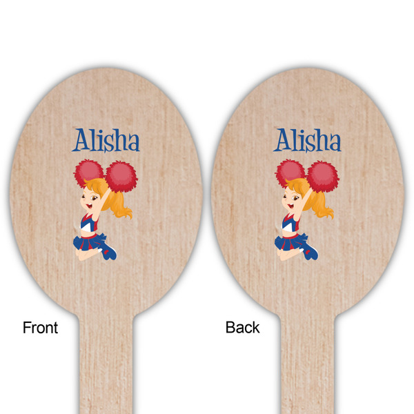 Cheerleader Wooden Food Pick - Oval - Double Sided - Front & Back