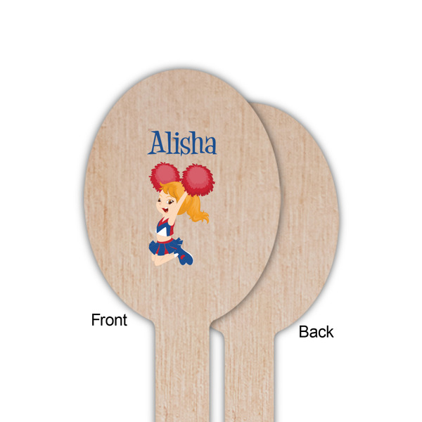 Cheerleader Wooden Food Pick - Oval - Single Sided - Front & Back