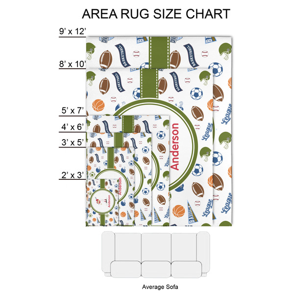 Sports 2'x3' Indoor Area Rugs - Size Chart