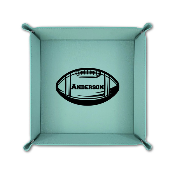 Sports 6" x 6" Teal Leatherette Snap Up Tray - FOLDED UP