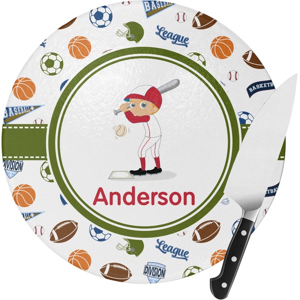 Custom Sports Round Glass Cutting Board - Small (Personalized)