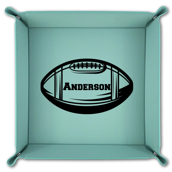 Sports 9" x 9" Teal Leatherette Snap Up Tray - FOLDED