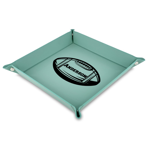 Custom Sports 9" x 9" Teal Faux Leather Valet Tray (Personalized)