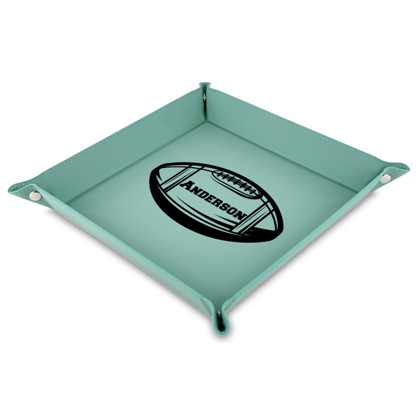 Custom Sports Faux Leather Dice Tray - 9" x 9"  - Teal (Personalized)