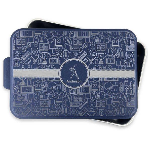 Sports Aluminum Baking Pan - Navy Lid - FRONT w/lid off