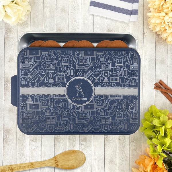 Sports Aluminum Baking Pan - Navy Lid - LIFESTYLE