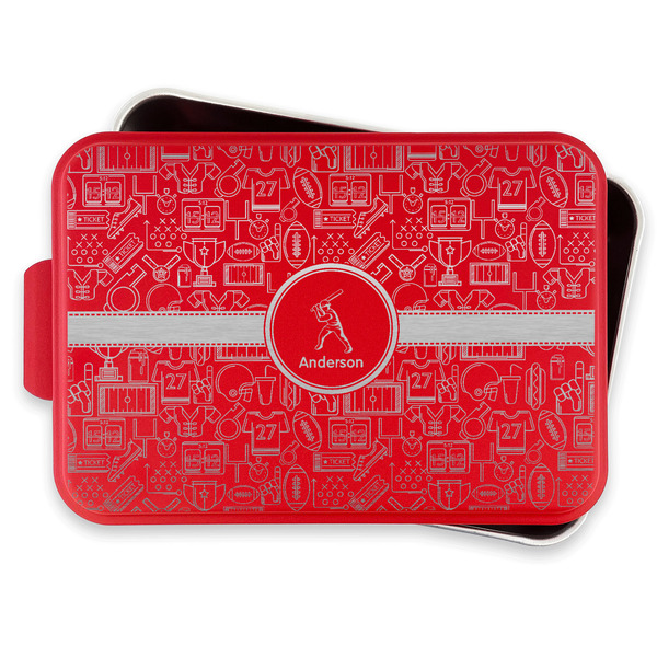Sports Aluminum Baking Pan - Red Lid - FRONT w/lif off