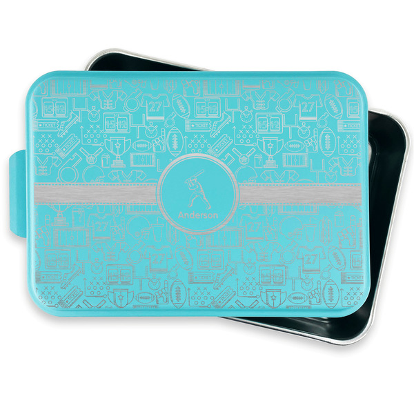 Sports Aluminum Baking Pan - Teal Lid - FRONT w/ lid off