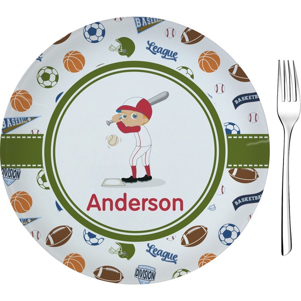Custom Sports 8" Glass Appetizer / Dessert Plates - Single or Set (Personalized)