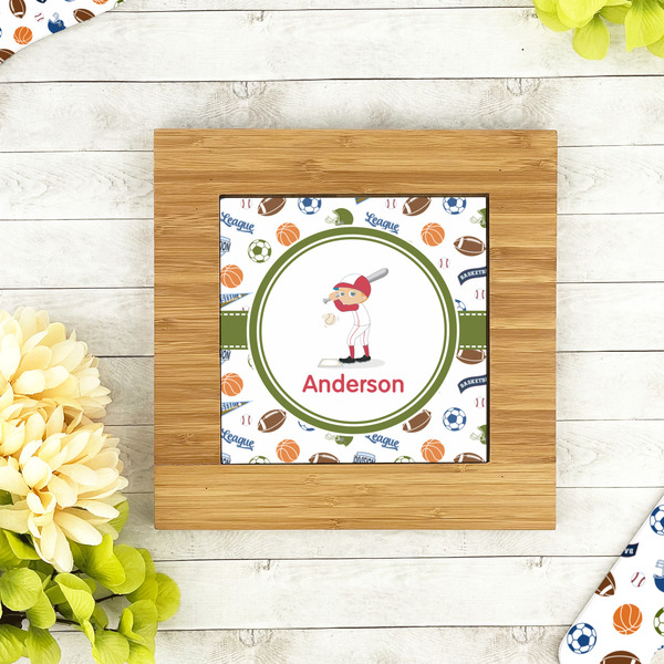 Sports Bamboo Trivet with 6" Tile - LIFESTYLE