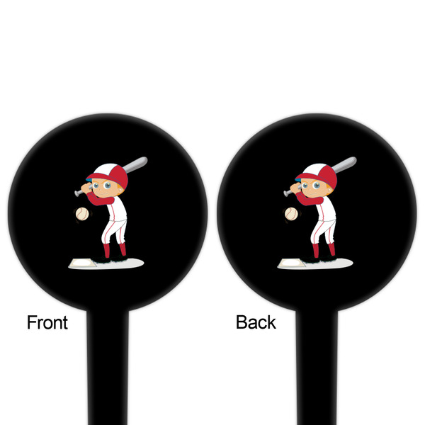 Sports Black Plastic 4" Food Pick - Round - Double Sided - Front & Back