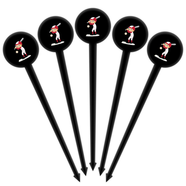 Sports Black Plastic 4" Food Pick - Round - Fan View