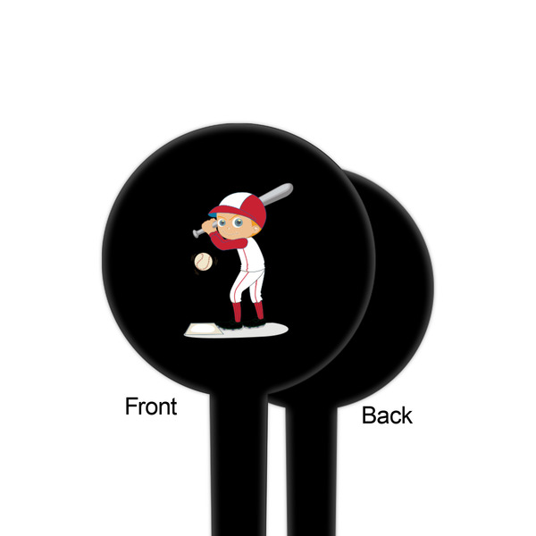 Sports Black Plastic 4" Food Pick - Round - Single Sided - Front & Back