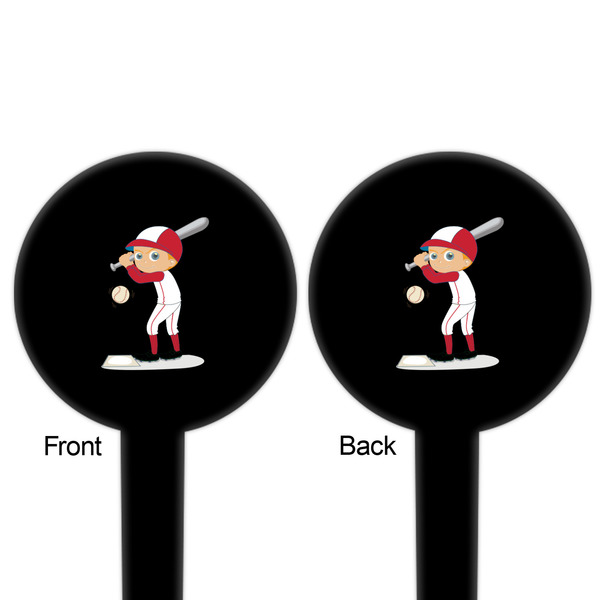 Sports Black Plastic 6" Food Pick - Round - Double Sided - Front & Back