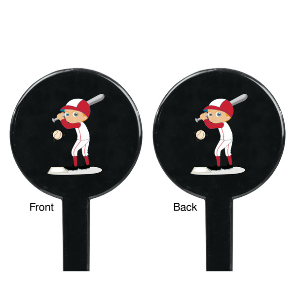 Sports Black Plastic 7" Stir Stick - Double Sided - Round - Front & Back
