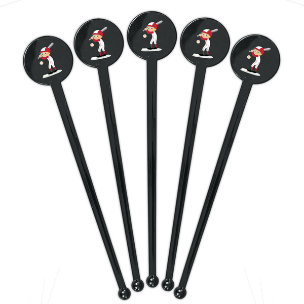Sports Black Plastic 7" Stir Stick - Round - Fan View