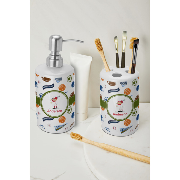 Sports Ceramic Bathroom Accessories - LIFESTYLE (toothbrush holder & soap dispenser)
