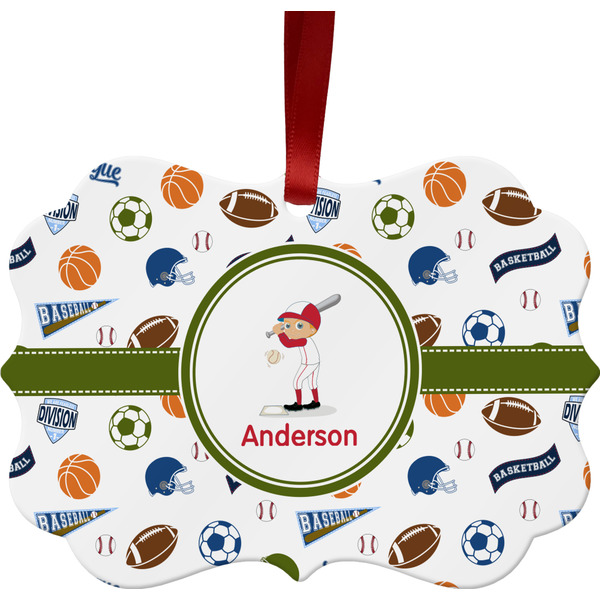 Custom Sports Metal Frame Ornament - Double Sided w/ Name or Text