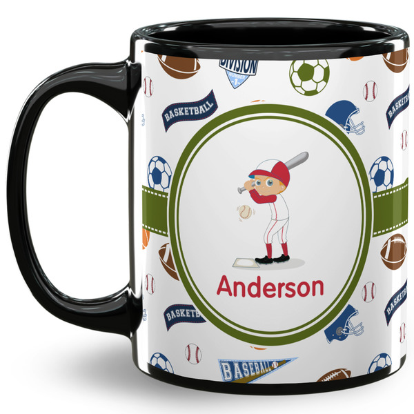 Custom Sports 11 Oz Coffee Mug - Black (Personalized)