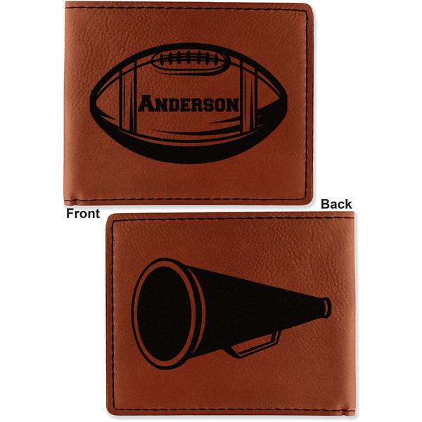 Sports Cognac Leatherette Bifold Wallets - Front and Back
