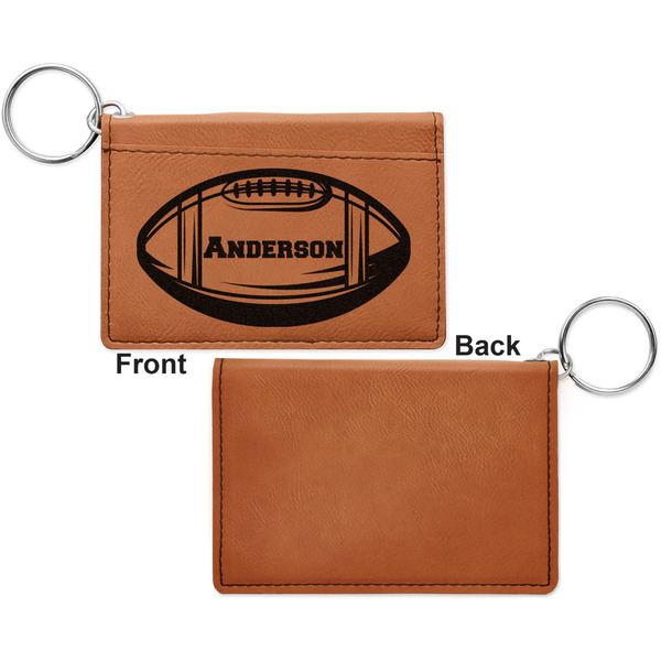 Sports Cognac Leatherette Keychain ID Holders - Front Apvl