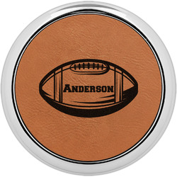 Sports Set of 4 Leatherette Round Coasters w/ Silver Edge (Personalized)