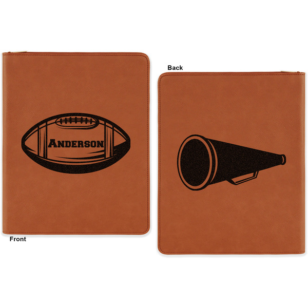 Sports Cognac Leatherette Zipper Portfolios with Notepad - Double Sided - Apvl