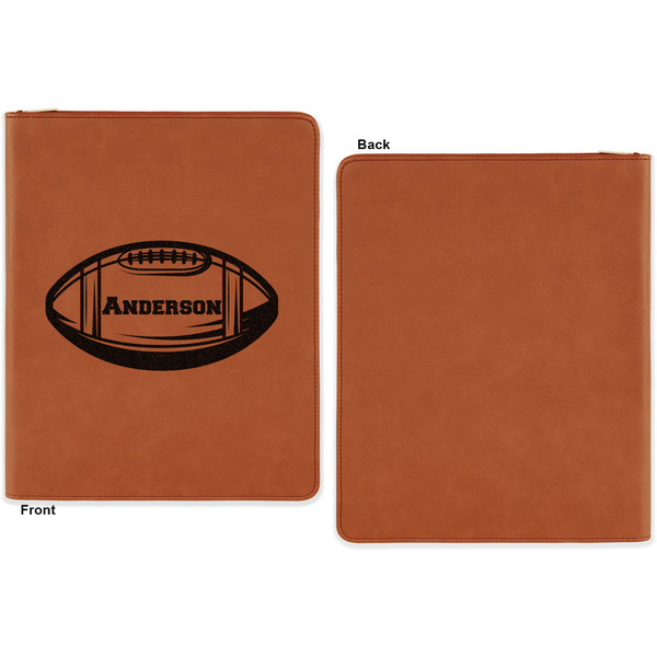 Sports Cognac Leatherette Zipper Portfolios with Notepad - Single Sided - Apvl