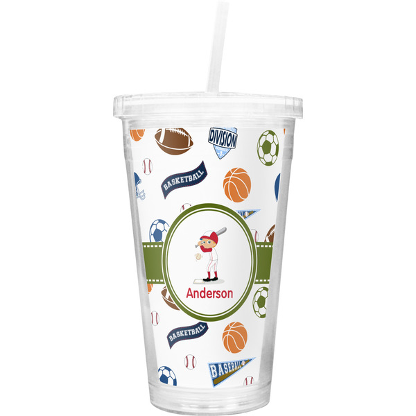 Custom Sports Double Wall Tumbler with Straw (Personalized)