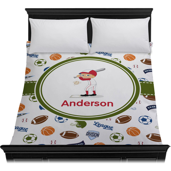 Sports Duvet Cover - Queen - On Bed - No Prop