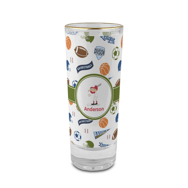 Custom Sports 2 oz Shot Glass -  Glass with Gold Rim - Set of 4 (Personalized)